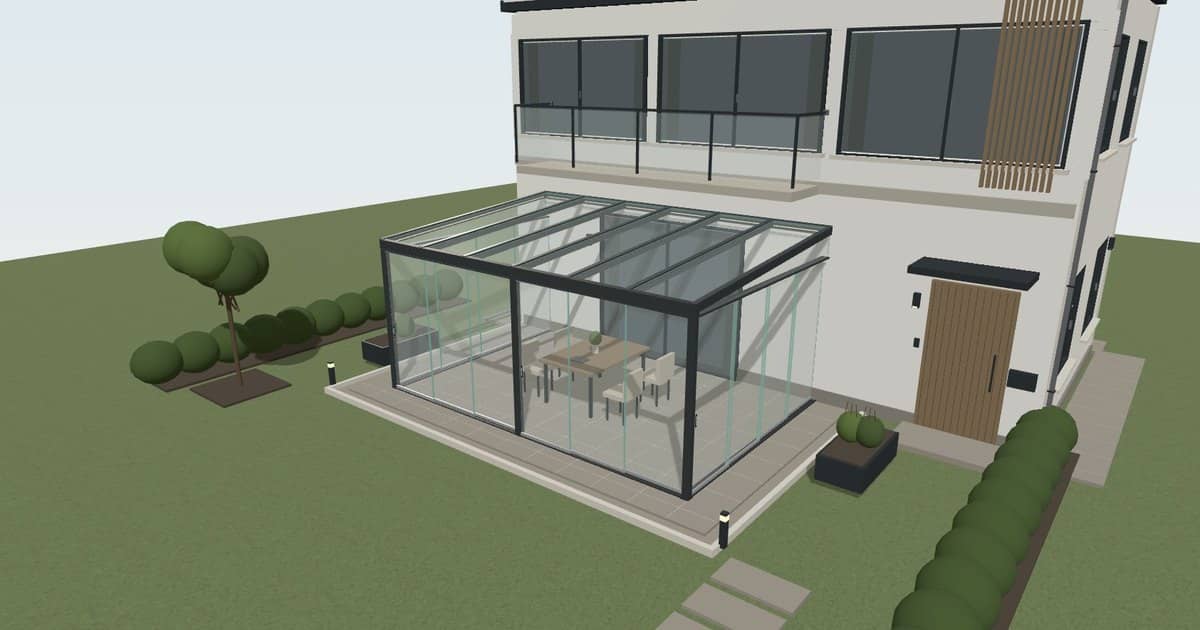 3D-Konfigurator von ProMont Alu: Kaltwintergarten 6 × 4 m mit Glasschiebewänden